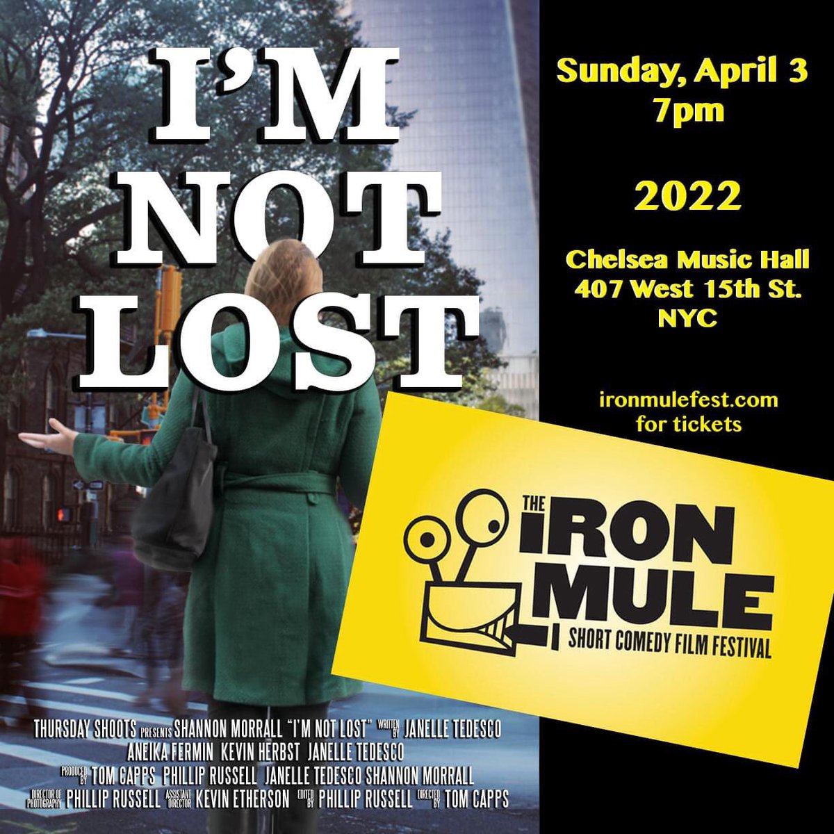 TedescoJanelle's tweet photo. No plans tonight? Come to the @IronMuleFest to see funny #shortfilms My film “I’m Not Lost” is screening and I’m so excited. See you there 🍻 #producerslife #nycactress https://t.co/sBDttejXSf