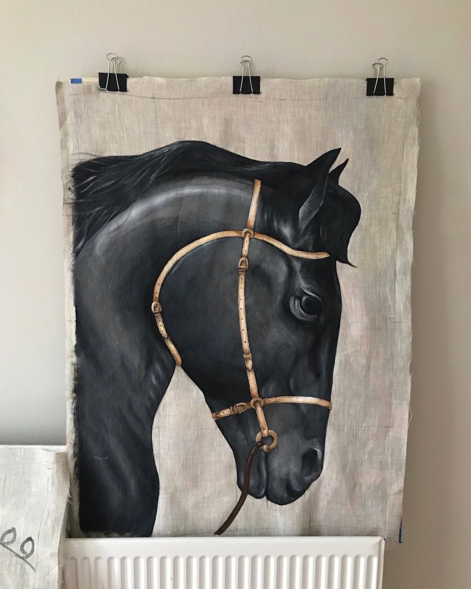 hazeface's tweet photo. Dark horse from 2020, acrylic on linen. Commission for the lovely @GregRTalbot #painting #art https://t.co/FW66tdcIZq