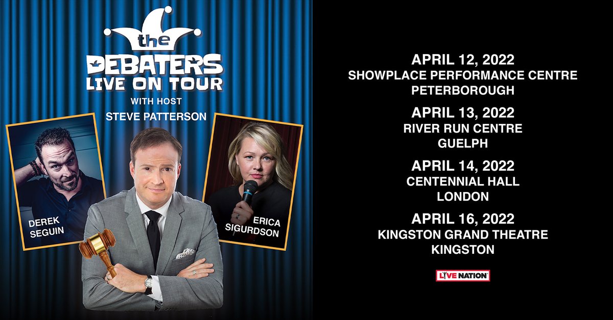 The Debaters Live (@debaterslive) on Twitter photo Hey Ontario! Join <a href="/patterballs/">Steve Patterson (not a parody)🇺🇦</a>, @Erica_Sigurdson & <a href="/TheDerekSeguin/">Derek Seguin</a> for a night of stand-up and two debates for live audiences only. Tickets and information available through debaterslive.com Hey Ontario! Join <a href="/patterballs/">Steve Patterson (not a parody)🇺🇦</a>, @Erica_Sigurdson & <a href="/TheDerekSeguin/">Derek Seguin</a> for a night of stand-up and two debates for live audiences only. Tickets and information available through debaterslive.com