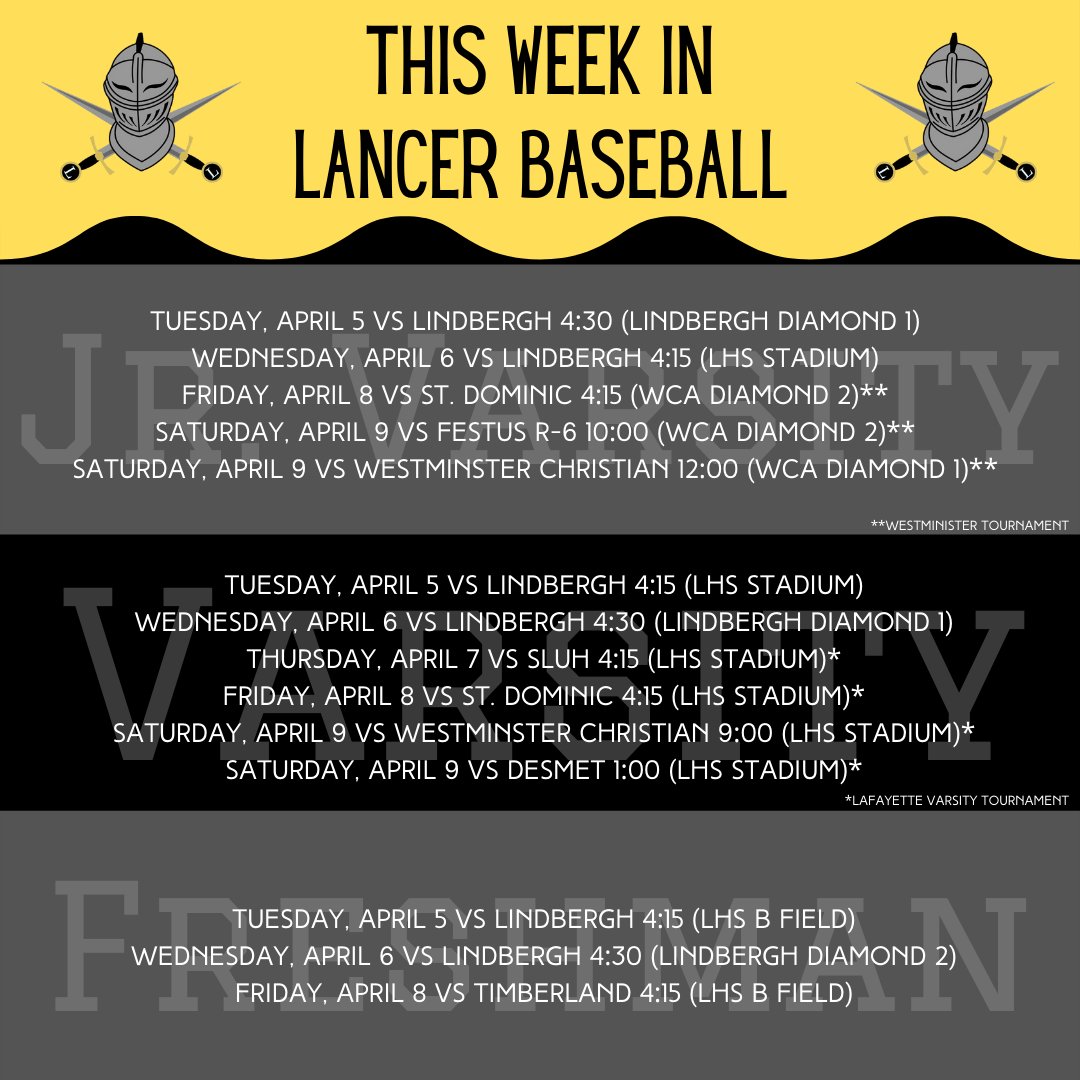 Plenty of opportunity to catch the Lancers play ball this week. @LHS_BaseballSTL <a href="/LafayetteLancer/">Lafayette Lancers</a>