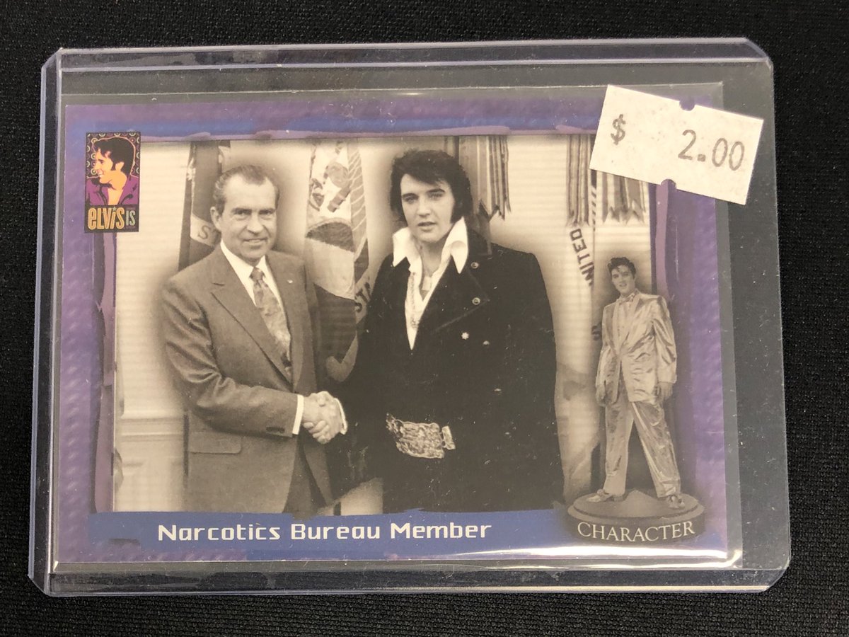 TheMikeSommer's tweet photo. ICYMI:  in 1970, President Nixon gave Elvis a badge, making him a member of the Bureau of Narcotics and Dangerous Drugs.    Card #50 of the 2007 Press Pass Elvis set commemorates the moment! #ElvisPresley #presspass #nonsports https://t.co/6nsDCzPC9S