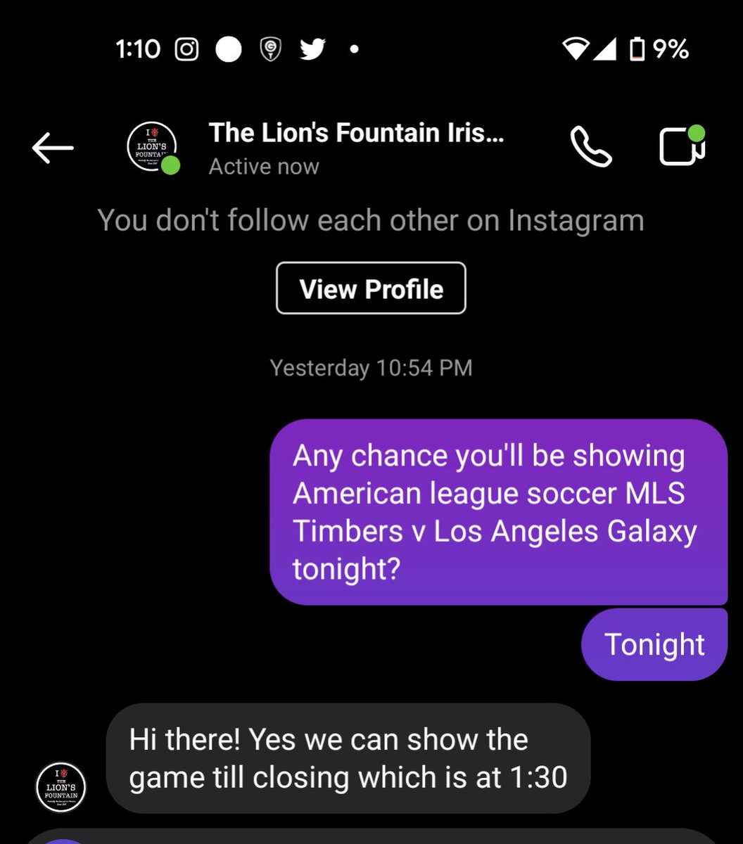 TAGlobalPatrol's tweet photo. @cmilessports @TimbersFC @LAGalaxy @MLS The Lion's Fountain Irish Pub will show it until closing at 1:30... https://t.co/IM05qECF5u