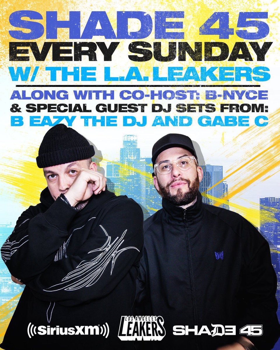 Shade45's tweet photo. 4pE we have the @TheLALeakers #LEAKShow with @BEazyTheDJ @goodmorninggabe blasting off new vibes on Grammys Sunday! https://t.co/xmzxG2lAo6