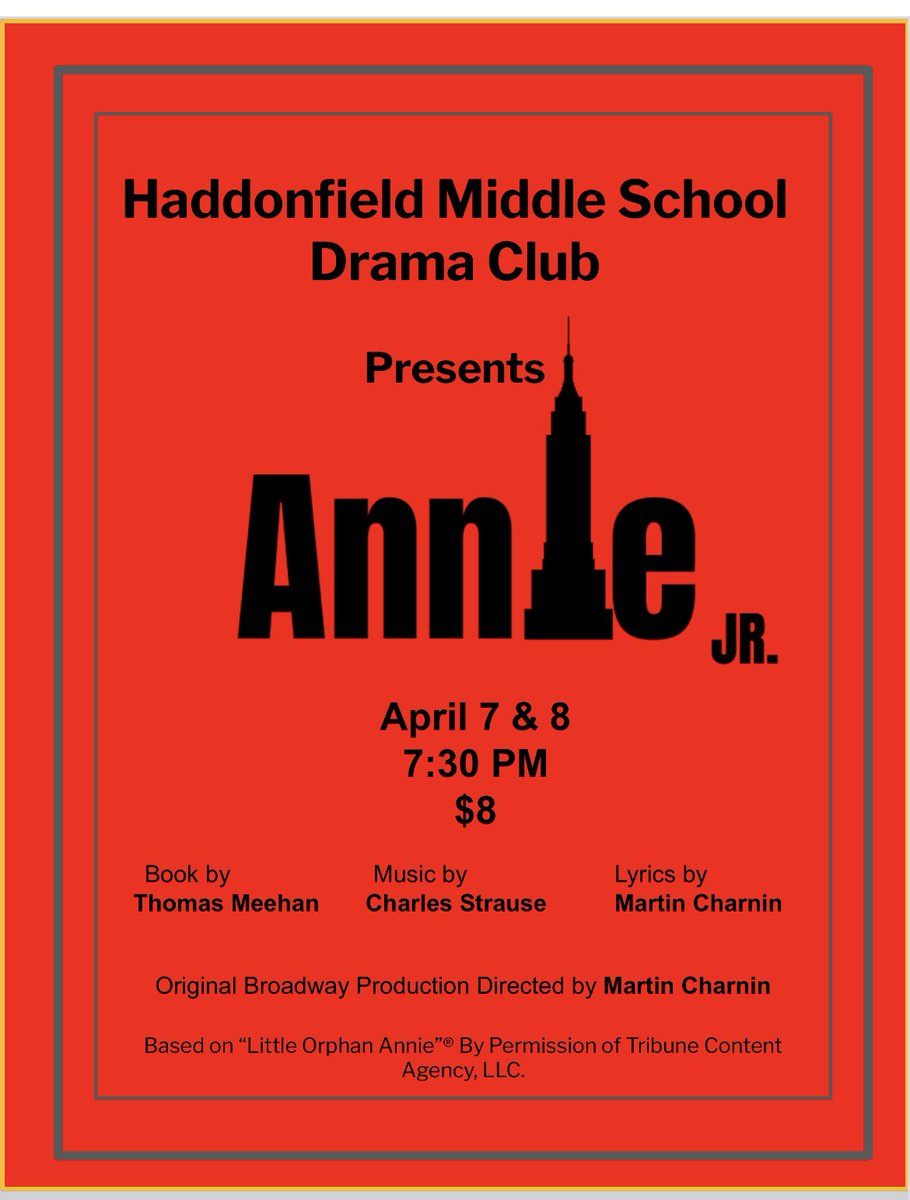 Don’t miss <a href="/HaddonfieldMS/">Haddonfield MS</a> Drama Club’s Annie Jr! This week #dramaniacs