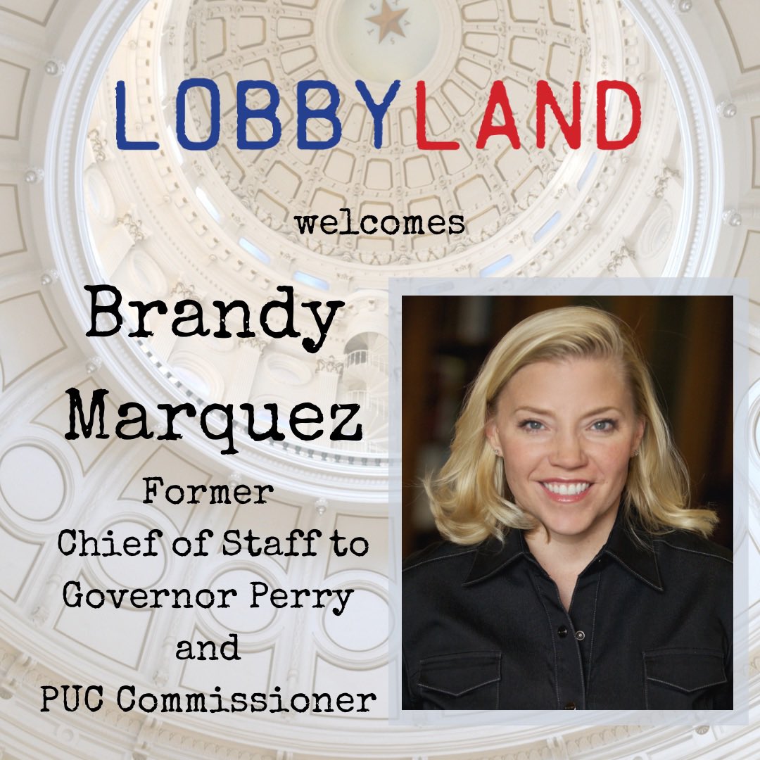 Lobby Land is excited to welcome @BrandyMMarquez to the show Brandy started as intern and ended up as Chief of Staff to a governor, and then as a Commissioner at PUC It’s an insightful discussion about her career, beepers and crying on a strangers porch. #txlege #politicalpodcast