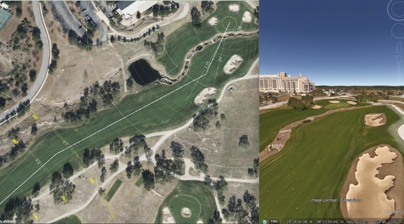 ProVisualizer's tweet image. 18th at TPC San Antonio TX. Some big decisions to be made on this Par 5 that plays 610 off the backs. Here it is on @provisualizer with our integration to google earth to give you every view you can imagine of this hole. Get on board with the number 1 course mapping tool.