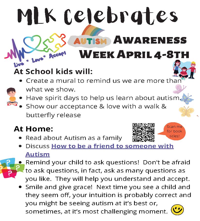 mlk_elementary's tweet photo. This week, the MLK Blue Lions will learn all about Autism! #AutismAwareness #shinebrightedison #mlkpride #mlkspirit 💙🦁 https://t.co/CrNyDgI0EP