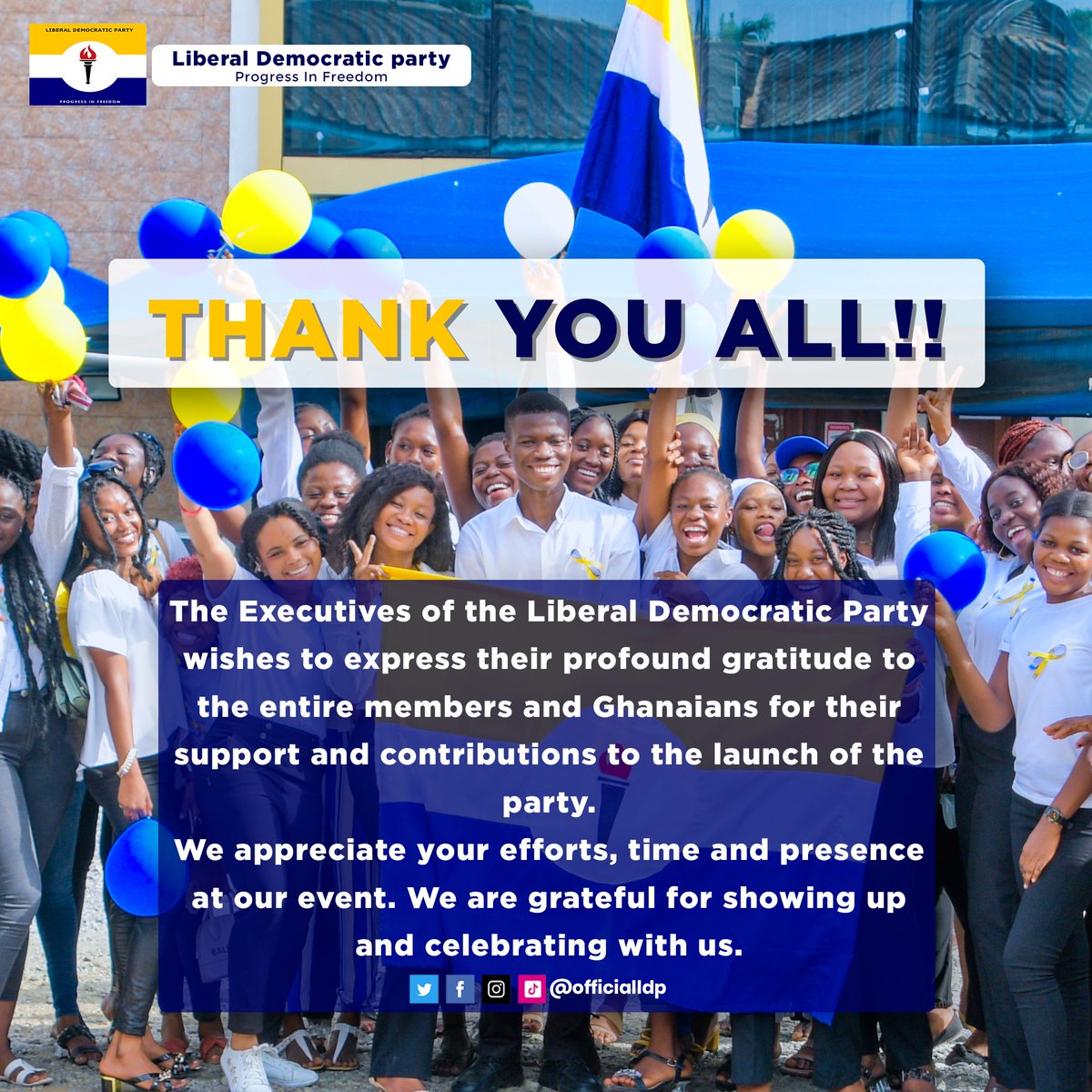 officialLDP_'s tweet photo. Much gratitude to all who joined us in person and virtually for our party launch yesterday. 
As a party we believe in #ProgressInFreedom, we will continue to uphold our values as party for the development of the country. 
#3hye🔥
@TDzineku @kodwoboateng @KodwoBoateng1 https://t.co/e9arsTB3UM