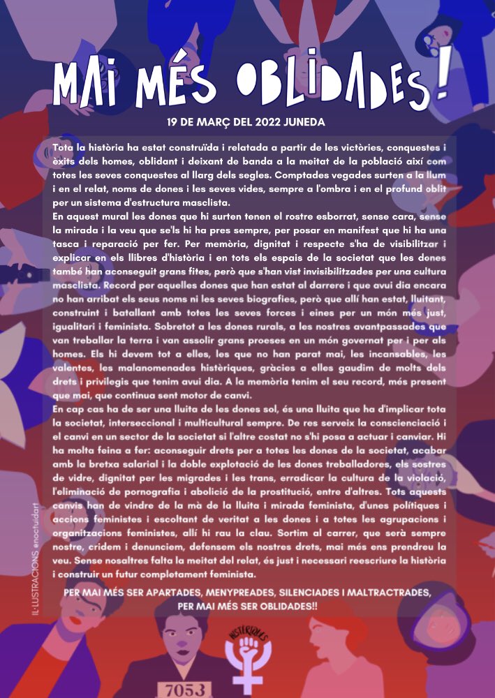 histeriques's tweet photo. Us deixem aquí l'octaveta que Histèriques vam preparar per a la inauguració del mural de les dones oblidades 💜

#maimésoblidades 
🎨 @noctuidart https://t.co/PSkHuNvd0P