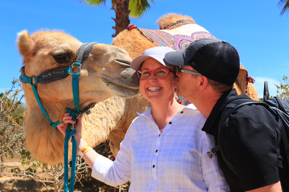 SStrydhorst's tweet image. According to @SheriStrydhorst , Jefferson (the dude on the left) is a better kisser than me 🤷🏻‍♂️. 

Great camel riding experience in Mexico with #CaboAdventures!