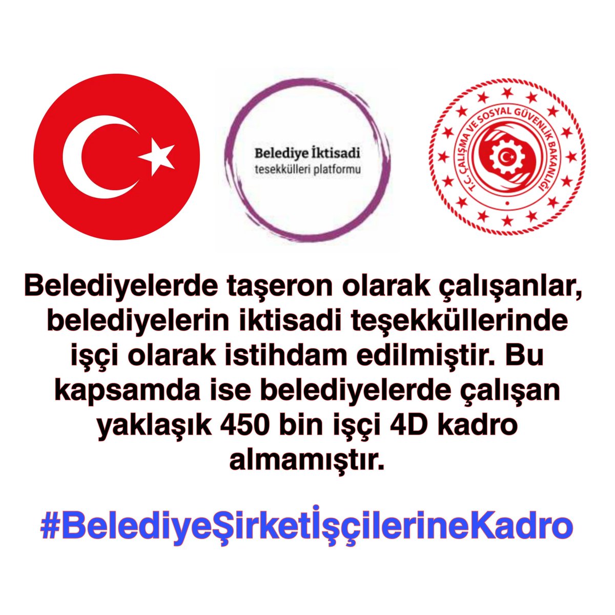 Farabbaa's tweet photo. Belediyelerde taşeron olarak çalışanlar,belediyelerin iktisadi teşekküllerinde işçi olarak istihdam edilmiştir #AçıkveNet bir şekilde
belediyelerde çalışan yaklaşık 450 bin işçi 4D kadro almamıştır
#BelediyeŞirketİşçilerineKadro #bostencere @vedatbilgn @Akparti 
@turanbulent @BY https://t.co/194KVvq7tU