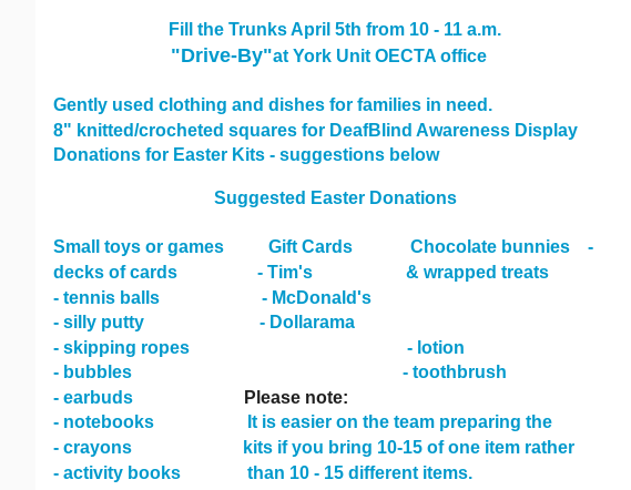 ARYCT11's tweet photo. Fill the Trunks April 5th from 10 - 11 a.m. "Drive-By"at York Unit OECTA office https://t.co/QjrE9el0VX