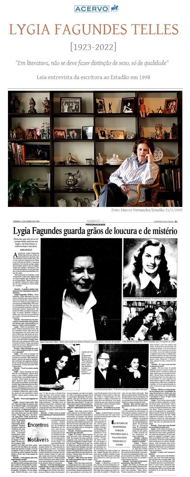 Lygia Fagundes Telles: 'Em literatura, não se deve fazer distinção de sexo,  só de qualidade' - Notícias - Estadão
