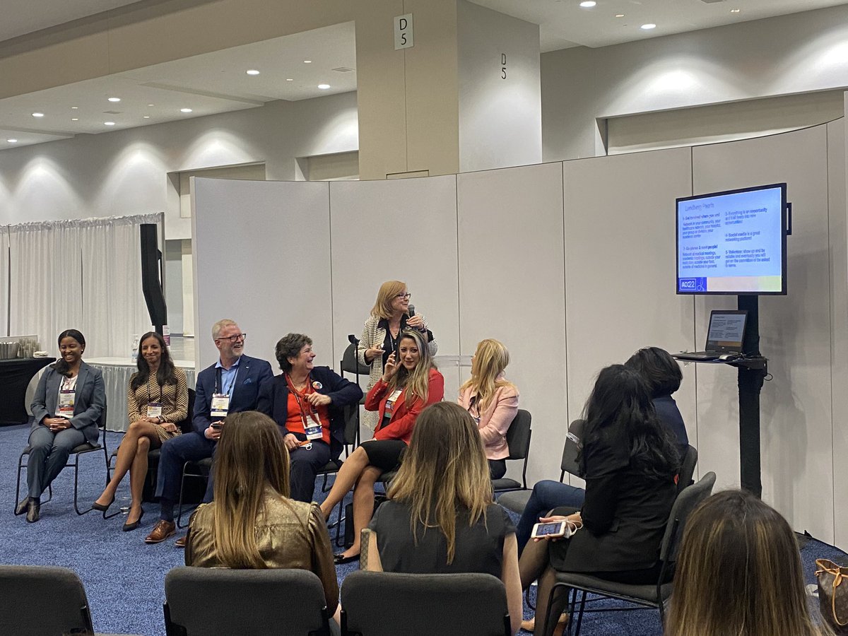 Kpakanati3's tweet photo. Dr. @gina_lundberg shares some incredible pearls in the #ACCWIC lounge.
⚪️ Get involved where you are!
⚪️ Go places and meet people!
⚪️ Everything is an opportunity!
⚪️ SoMe is a great networking platform!
⚪️ Volunteer - show up and be reliable!
#ACC22 #ACCMedRes #futurewic https://t.co/xtOlESqn6R