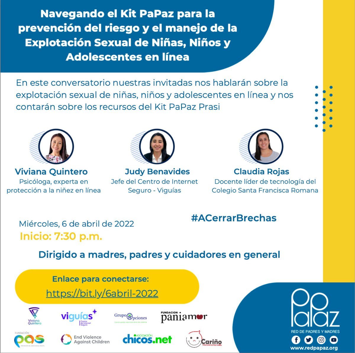 Cada 5 minutos se encuentra una página con contenido sexual donde las víctimas son personas menores de 18 años:<a href="/IWFhotline/">Internet Watch Foundation (IWF)</a>
El miércoles 6 de abril <a href="/VivianaQDigital/">Viviana Quintero</a> y Judy Benavides explicarán qué debemos hacer cuando esta situación se presenta
Conéctese en bit.ly/6abril-2022