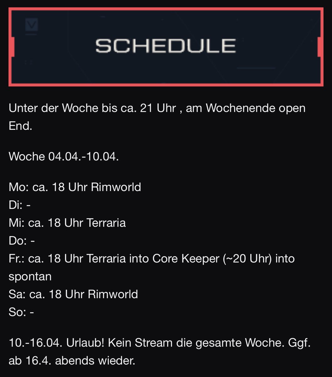 maik2102's tweet photo. Neuer Name, gleicher Wochenplan. Neuerdings unter https://t.co/ZaPYHxvZE5 🥳#rimworld #terraria #corekeeper #smallstreamer https://t.co/03CqegPsWO