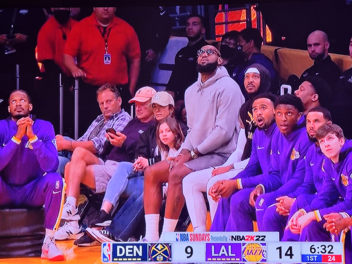 JajaBreed's tweet photo. Why does the rest of the Lakers' bench look like LeBron's kids?
#Lakers #DENLAL https://t.co/X42DcBPbKC