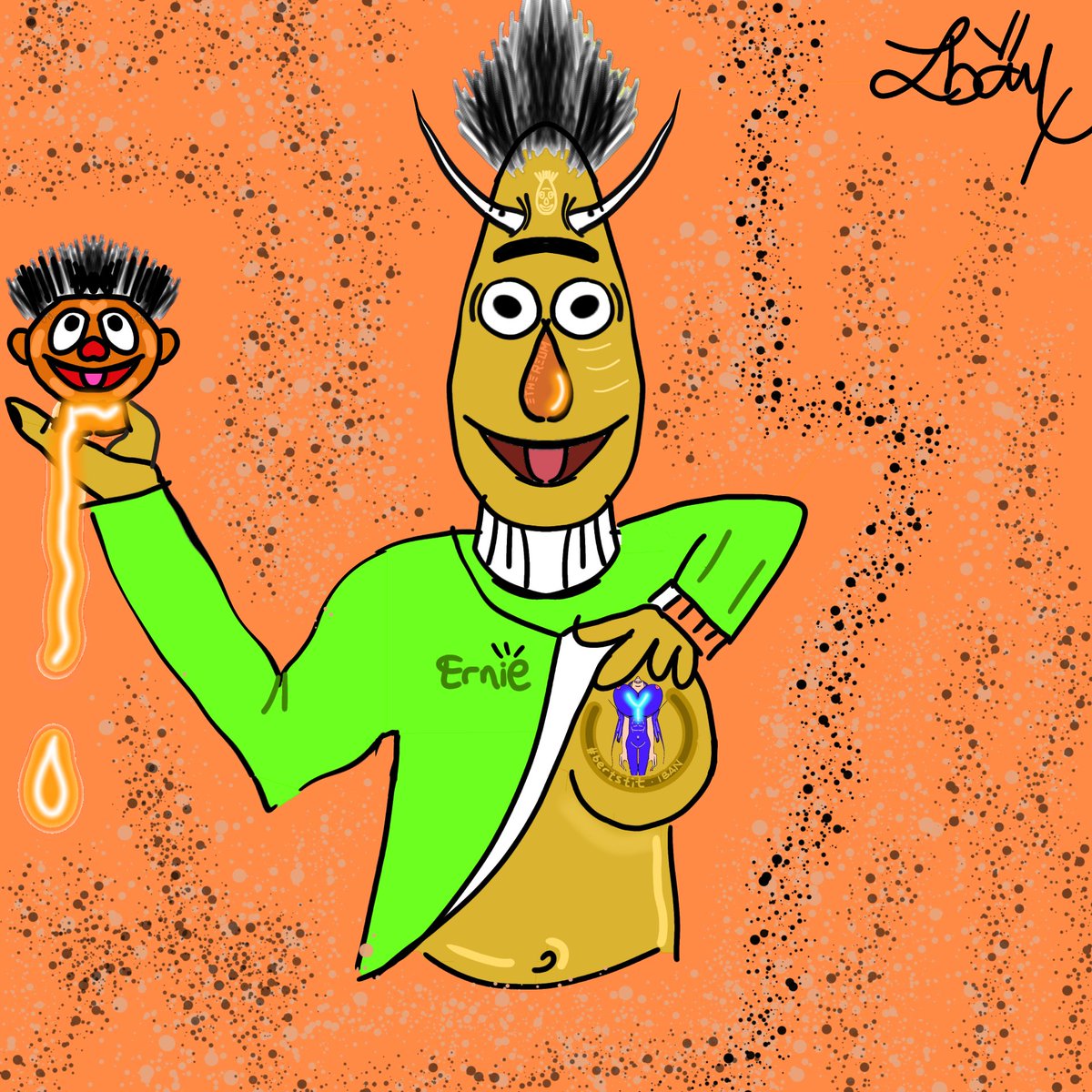 Iban_Broker's tweet photo. New Artwork AVALAIBLE for free π¨
Only pay gas fees-Ethereum Blockchain
Bert shows his tit and there are an Specimen inside! On the other hand he holds the Ernie' s head.
https://t.co/87UNfNBQ0R
Tribute to #BertsTit
#NFT @CCarnies @cstsp1 https://t.co/m3auUOZwL3