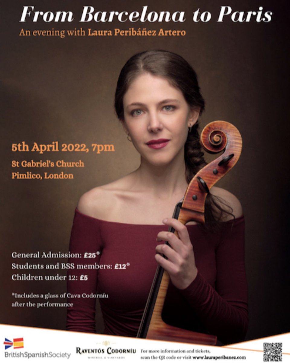 Tickets are selling fast for 2019 BSS Scholarship winner #LauraPeribañez's next concert, 5 April 2022, Pimlico, London

BSS members receive a discount on concert tickets, visit the @BritishSpanish website for details

#cello #WhatsOnLondon #MusicinLondon #ConcertsinLondon