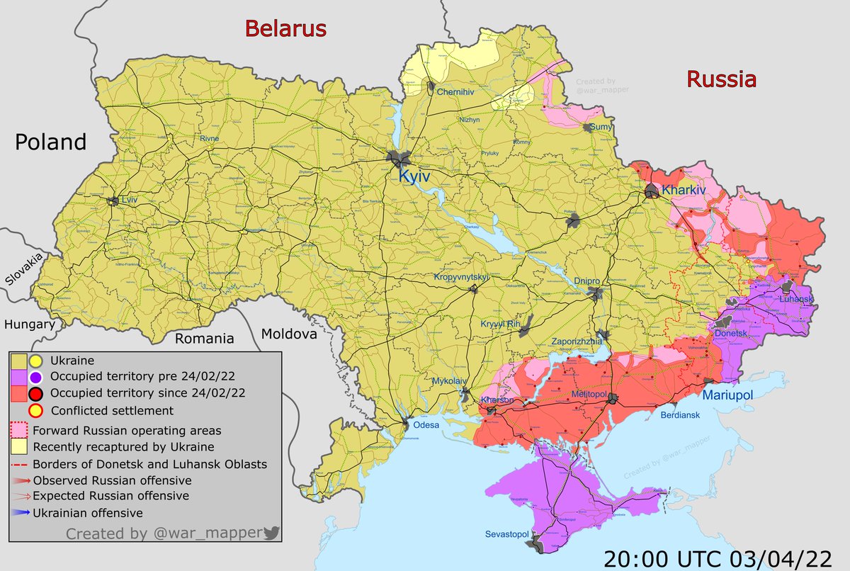 Карта боевых действий: Карта боевых действий. Украина 3 апреля 2022 год