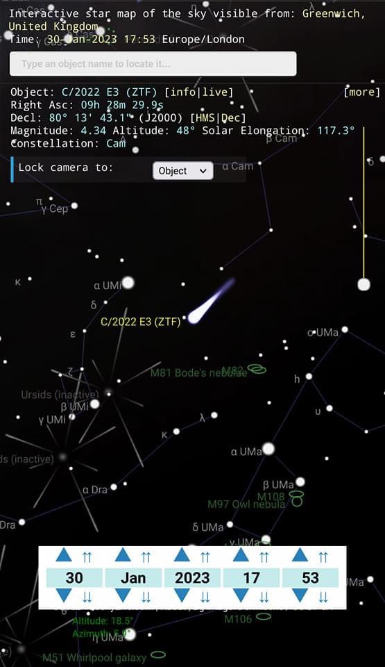 vivstoitsis's tweet photo. Potential naked eye comet for Jan 2023.  Comet C/2022 E3 ZTF is coming our way and has every chance of being naked eye around Polaris. Northern hemisphere only. Courtesy Colin Harris. https://t.co/DL5I34KxMZ
