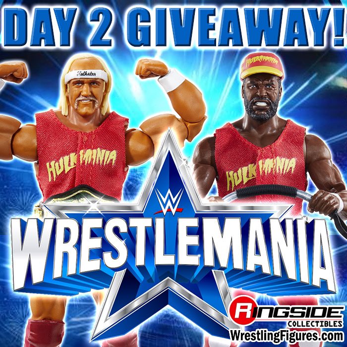 RingsideC's tweet photo. 2️⃣ WM38 DAY 2 GIVEAWAY! 2️⃣

Enter our #WrestleMania38 Day 2 Giveaway for your chance to win #Mattel #WWE #UltimateEdition 13 #HulkHogan &amp; #MrT!

To enter: Follow @ringsidec, Like&amp;retweet THIS post, reply letting us know which Day 2 match ur most excited for &amp; tag 3 friends 

1/2 https://t.co/BCY6YqgUnE