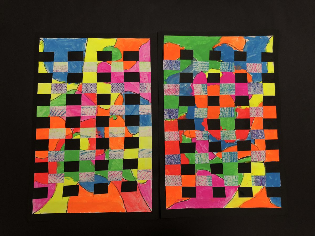 llynblack's tweet photo. 1st graders @Hillcrest_BCPS created weavings using neon paint and oil pastel rubbings. @HillcrestPTA @RTwentey @sfisherBCPS https://t.co/CWqrIT62G7