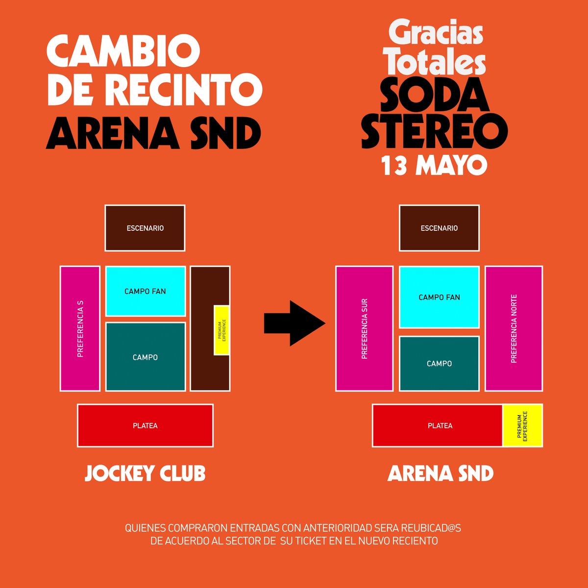 Romance985's tweet photo. #SodaStereoPy El concierto se realizará finalmente en la SND Arena.
🎟️Las entradas adquiridas antes de este cambio serán válidas en sus respectivos sectores. https://t.co/IoS6Ast0hY