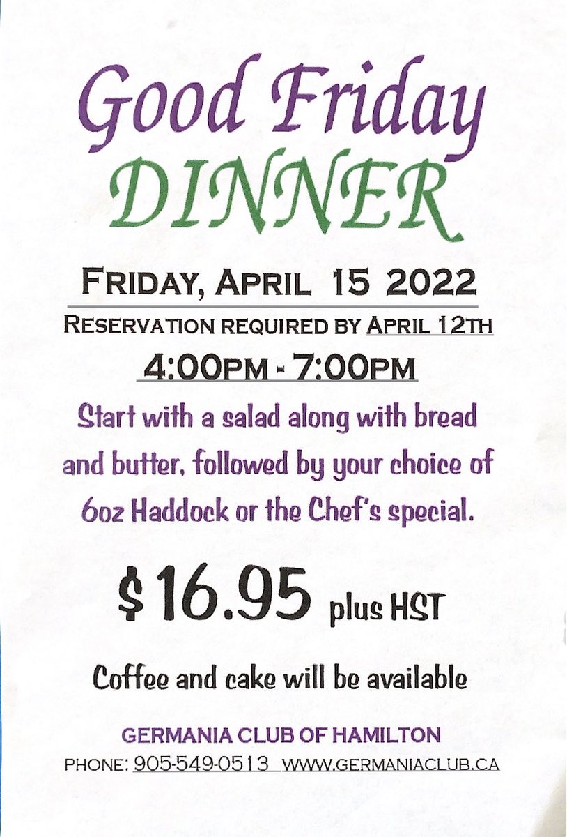 Join us for Good Friday dinner on April 15th 🎣 reservations required by April 12th #GoodFriday #haddock #FishDinner