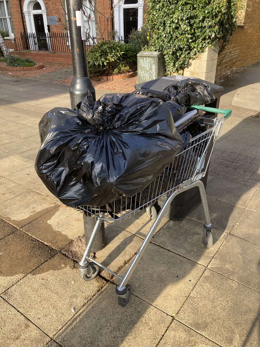 StGilesTerrace's tweet photo. @WestNorthants we’ve done a big litter pick in the churchyard including the shopping trolley found and we’ve filled it with rubbish. Needs collection and parked on St Giles Terrace by the bin. Part of our effort of @NorthamptonBID Spring clean tomorrow in the town centre. https://t.co/YFrH3kfI0K