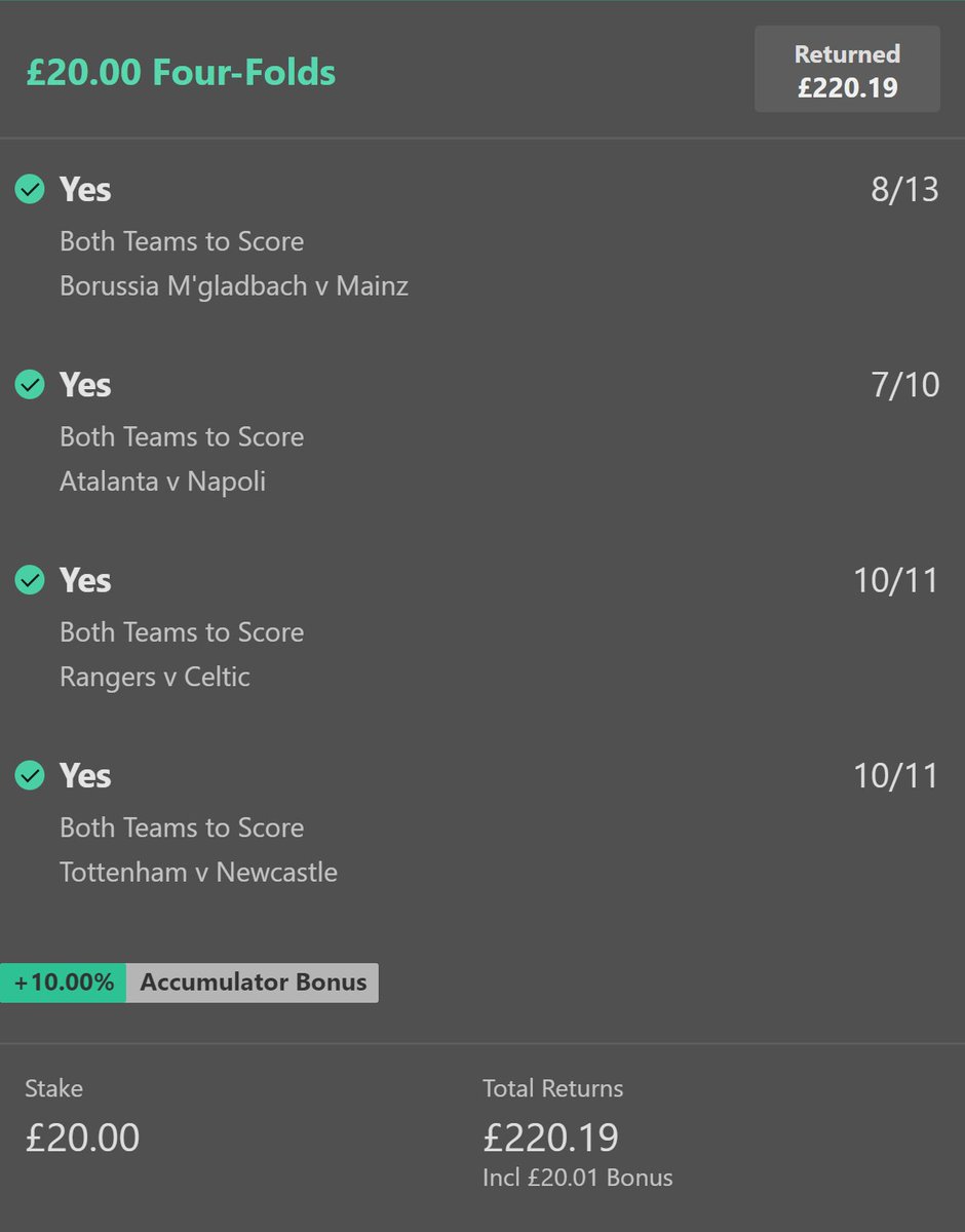YESSSSS!!! 🤩 🤩 🤩 

3 bets tipped on the website today, 2 winners at 9/1 &amp; 14/1!! 😃

Just short of £600 returns in 1 day, what a Sunday!

I now ask EVERYBODY that see's this, please try my service out for FREE at footytipster.co.uk

Join this community &amp; these winners! ❤️