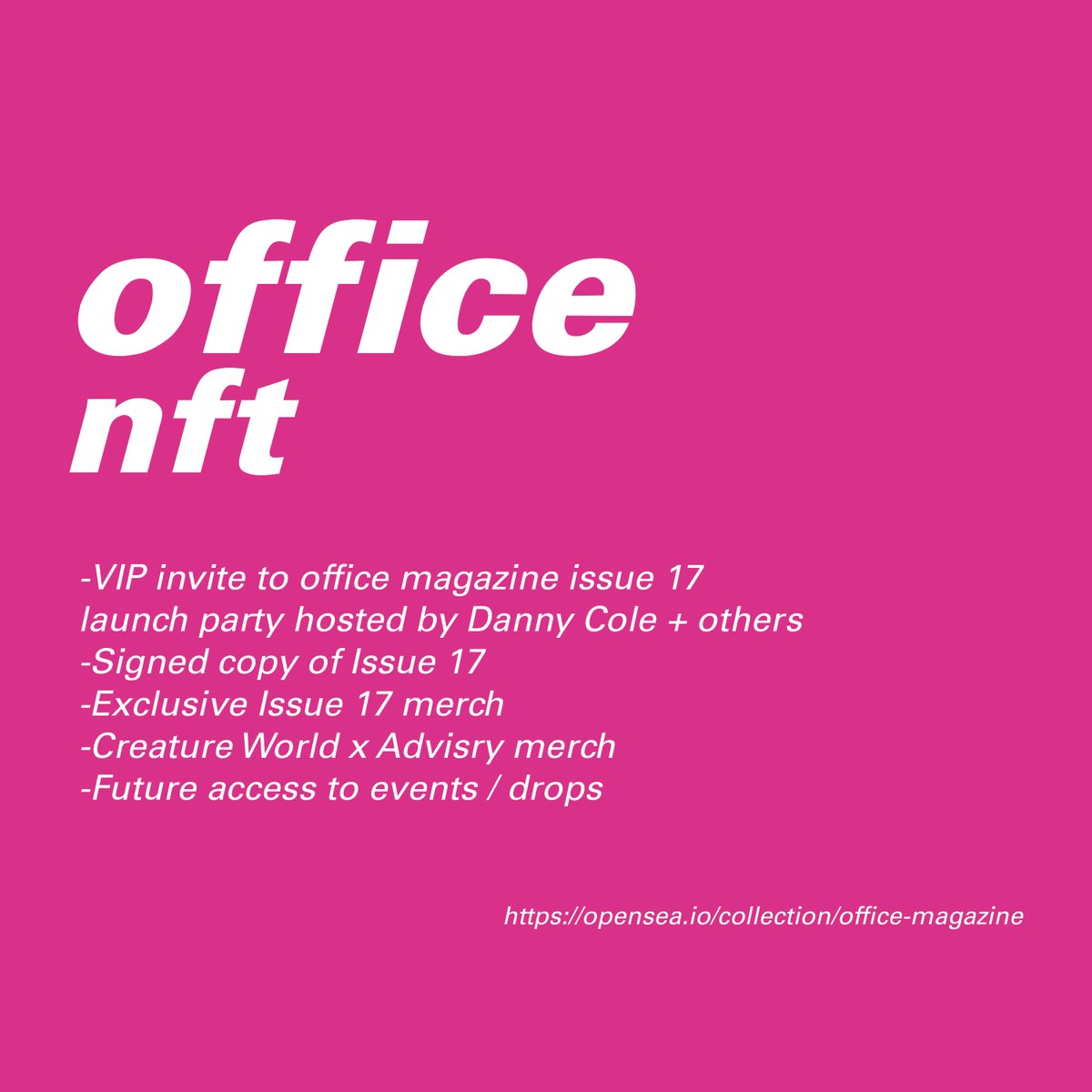 officemagnyc's tweet photo. It's official -- office is partnering with @dannycoleee from @creatureNFT for our first 3 NFT auctions! 

Auction starts April 4th at 10am EST
https://t.co/jKX4mSTr8o https://t.co/1FCFo8MNN4