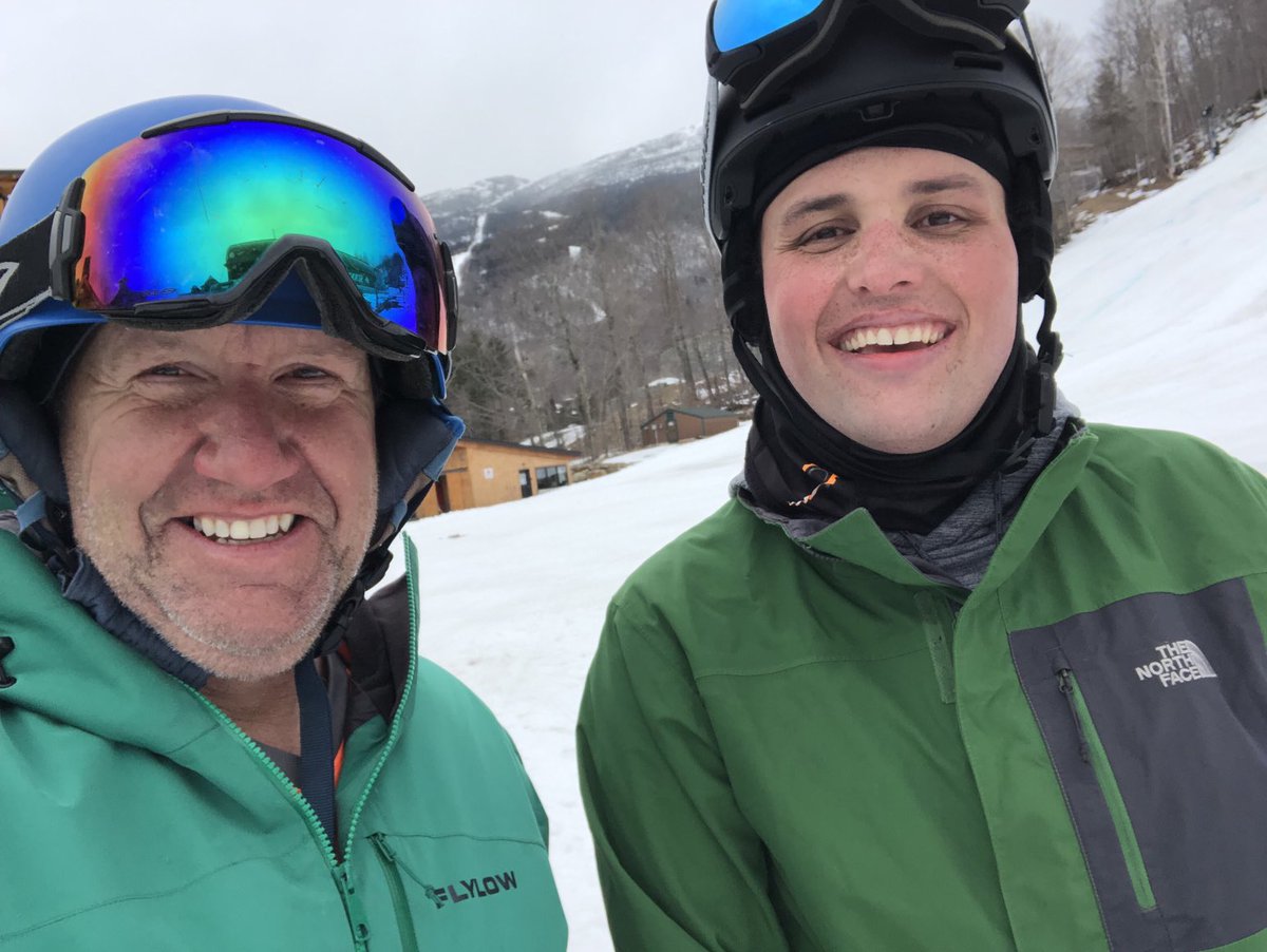 TheTKWeatherXp's tweet photo. So fun meeting up for last Sunny Spruce lift ride of the season ⁦@Jebweather⁩ today. . A few tiny snowflakes and a T-Rex moment https://t.co/s4JDwh2YtS