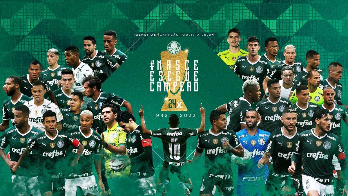 SE Palmeiras on X: ACABOU, O PAULISTA É NOSSO! 🏆 APÓS A AMÉRICA E O  BRASIL, PINTAMOS O ESTADO DE VERDE PELA 24ª VEZ! Se em 1942 nascemos  campeões, em 2022 seguimos! #