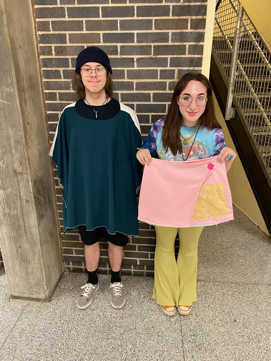 mrs_coss's tweet photo. #fabricartsanddesign Ss Shawn and Mia have been hard at work completing their #clothingprojects! Shawn made a color-blocked #poncho and Mia made an adorable pink #skirt! #maker #sew #madebyhand #facs #fcs #glsd #glshs https://t.co/YUAUyQbWIv