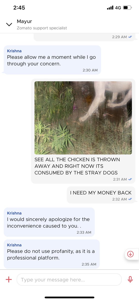 maksjha's tweet photo. # ZOMATO Please let me know team, when did I use PROFANITY in the chat? https://t.co/EBUwuMO8py