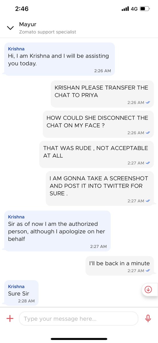 maksjha's tweet photo. # ZOMATO Please let me know team, when did I use PROFANITY in the chat? https://t.co/EBUwuMO8py