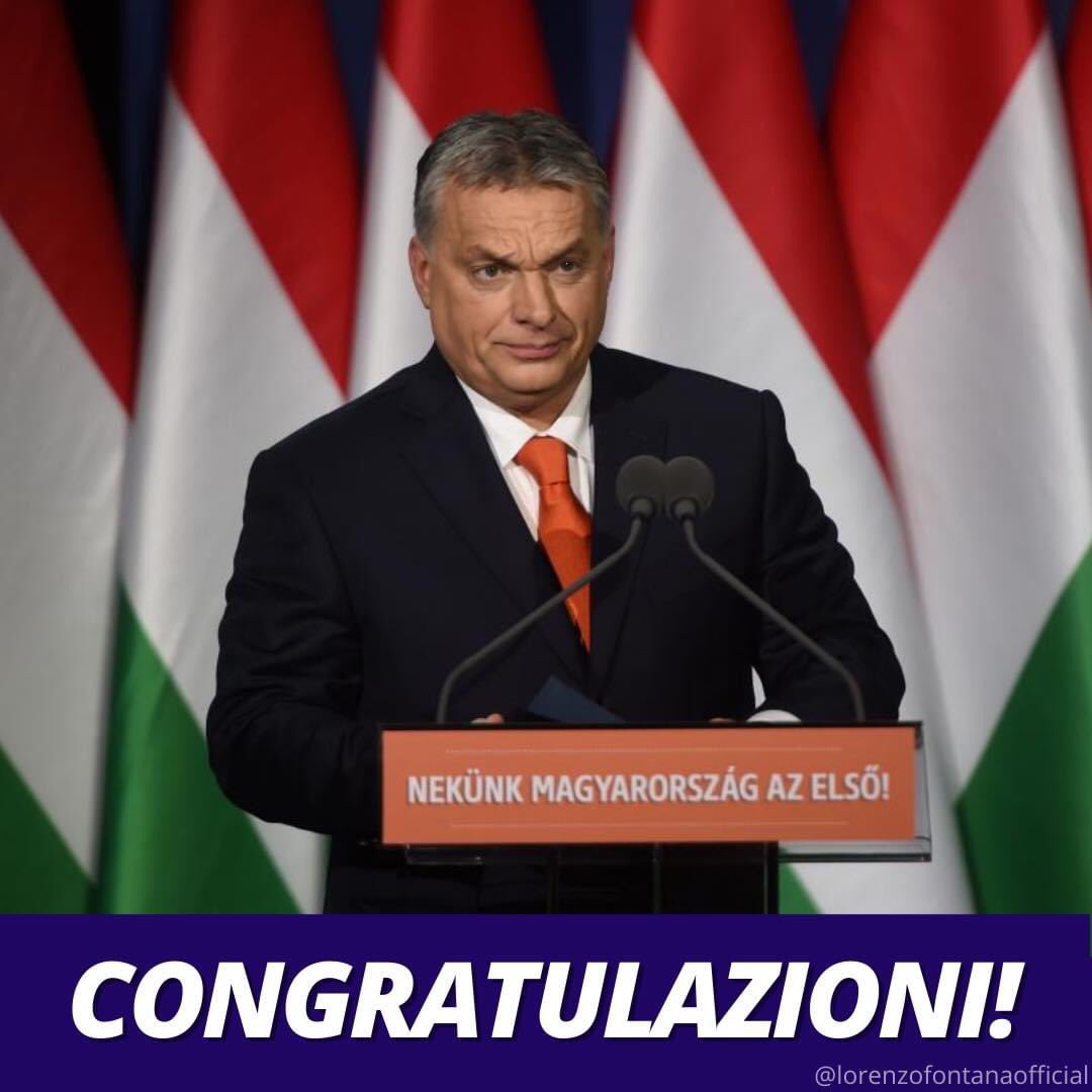 LUDOVICOTODINI's tweet photo. Vittoria in #Ungheria del Presidente #Orban col 60%. Il suo partito - #Fidez - ottiene il 55%.
L’ammucchiata anti popolo e filoglobalista della sinistra social-comunista e libdem al 32,55%.
VINCE LA NAZIONE, IL POPOLO, L’IDENTITÀ E LA TRADIZIONE!
#OsservatorioStrategiePolitiche https://t.co/MkD9FcDLX2