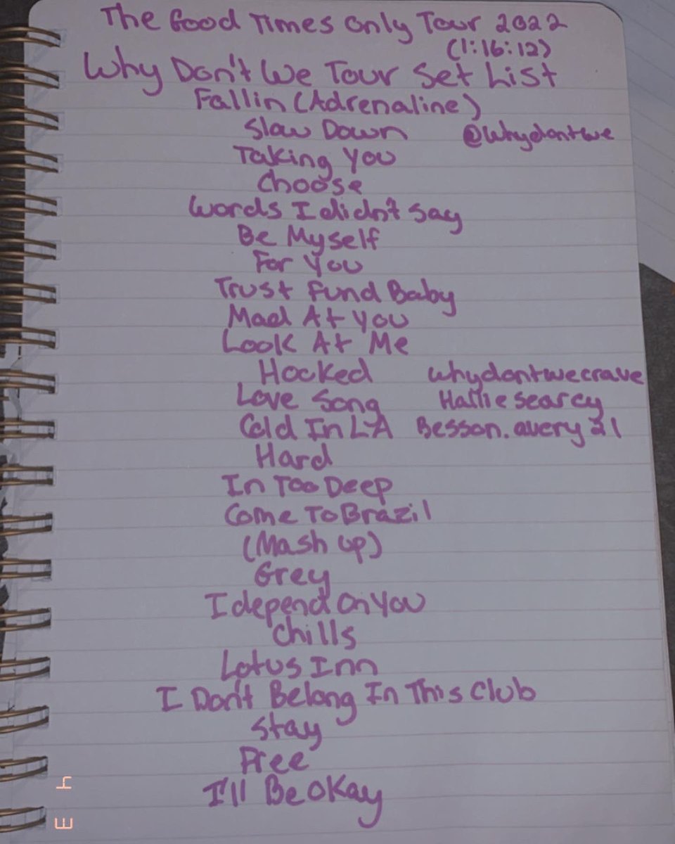 nikitacrave's tweet photo. Why don’t we the good times only tour set list by me /halliesearcy and besson.avery21
#wdwtour #TheGoodTimesOnlyTour https://t.co/bnbz5xpPpU