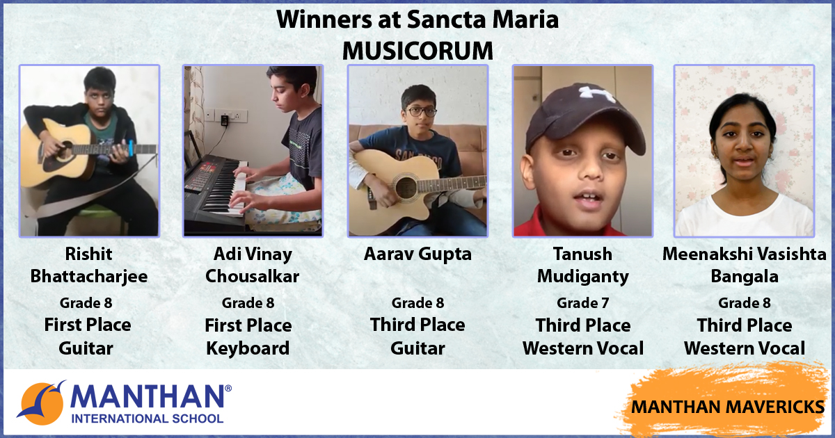 ManthanSchool's tweet photo. Sancta Maria International School hosted their interschool music competition, Musicorium, in January. 
We are proud to announce that 5 of our middle school students finished on the podium. 
Congratulations to all of them and we wish them the very best for their future. https://t.co/LDFxjbdn8T