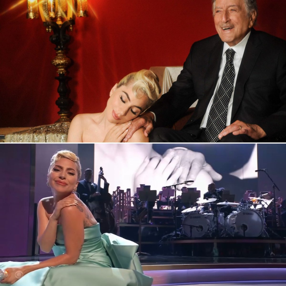 PopCrave's tweet photo. Lady Gaga put her hand on her shoulder in place of Tony Bennett during her performance at the #GRAMMYs. https://t.co/qKGMYM0Psa