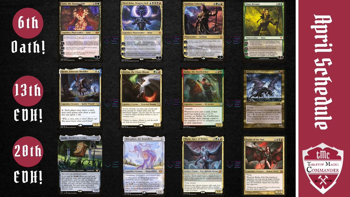 TabletopCommand's tweet photo. It’s here: ~Spicy 🤌🏻April #Commander Schedule!~ https://t.co/CTywjMb0bD