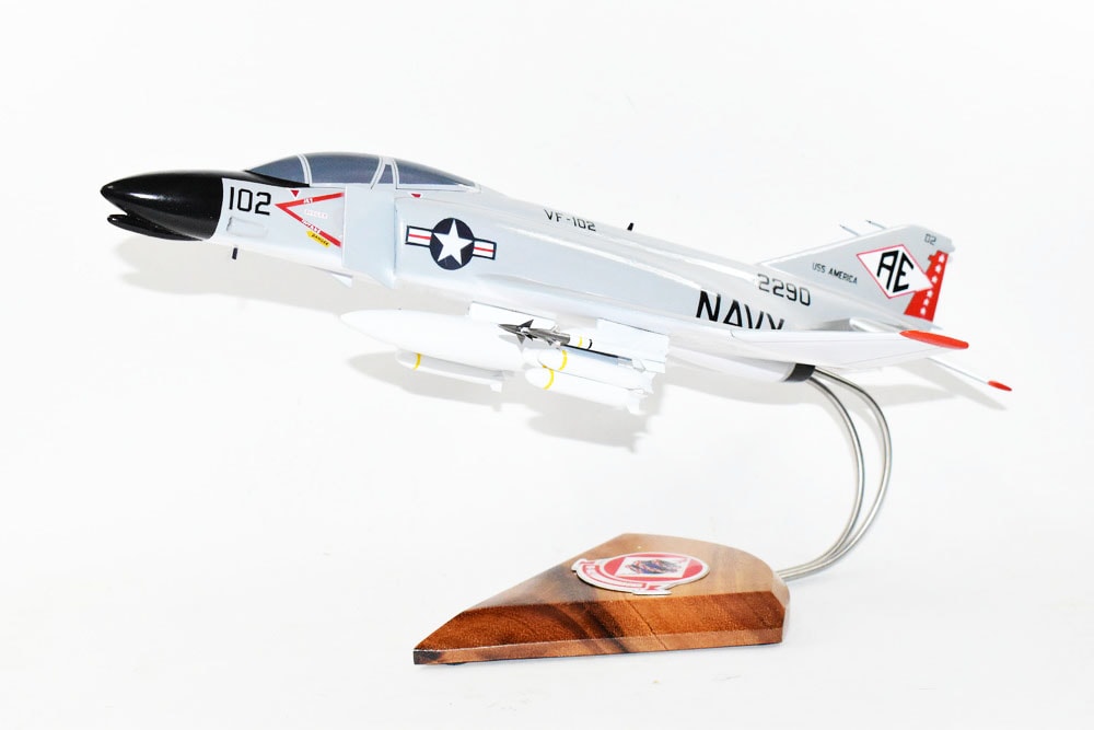 nrocklein's tweet photo. The second VF-102 was established in 1955.  Here is our creation of a F-4b when she was flying off the USS America.  
#phantom, #F-4, #ussamerica, #VF102, #diamondbacks https://t.co/ZJQB6lm00T