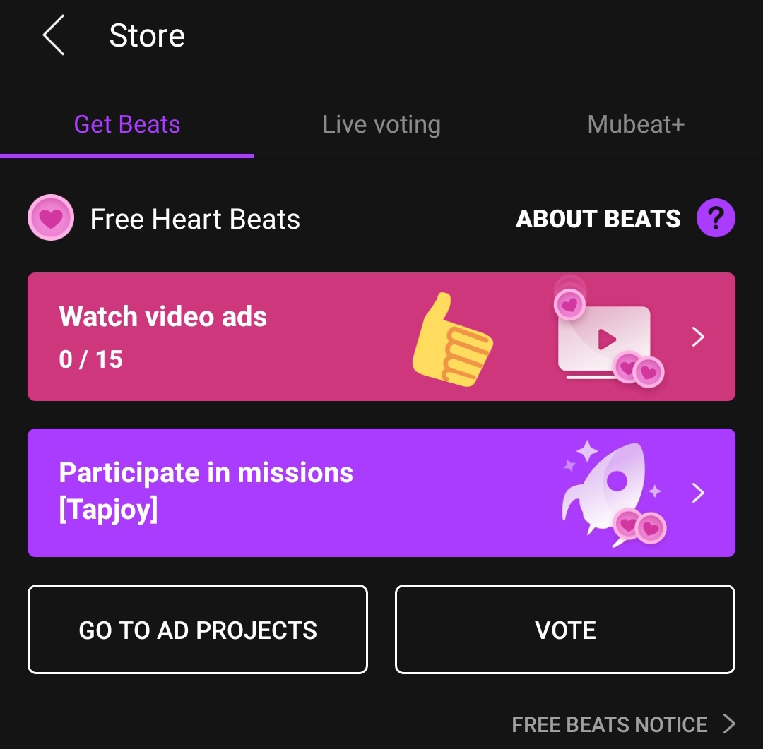 DCDigitalTH's tweet photo. วิธีเก็บ Heart beats จากแอป Mubeat 
- ดูโฆษณาวันละ 15 คลิป จะได้ วันละ 60P/วัน https://t.co/Xv9ZyUdiNX