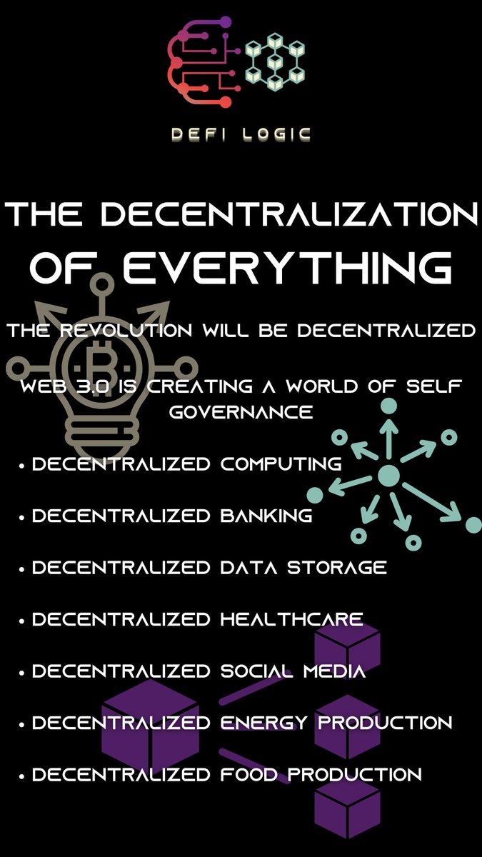 DefiLogicCrypto's tweet photo. Are you ready for the decentralization of everything. Decentralization is spreading in some manifestation or another in nearly every aspect of our lives. https://t.co/f9259BaIMu