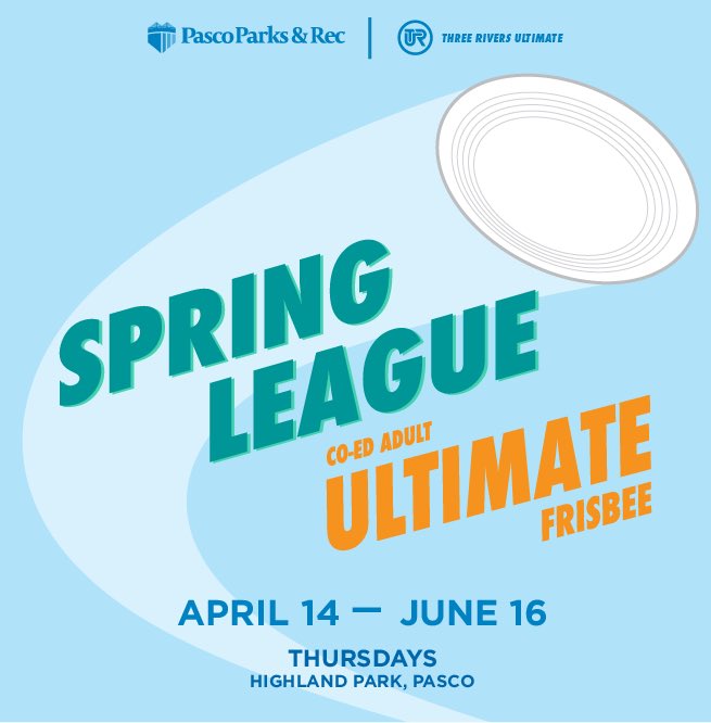 PASCO SPRING LEAGUE

It's that time of year: Pasco Parks &amp; Rec Spring League (April 14th-June16) occurs on Thursday nights at Highland Park in Pasco.

If you are interested in either captaining a team or playing, please sign up here: pascoparksandrec.com/ViewCourseActi…
