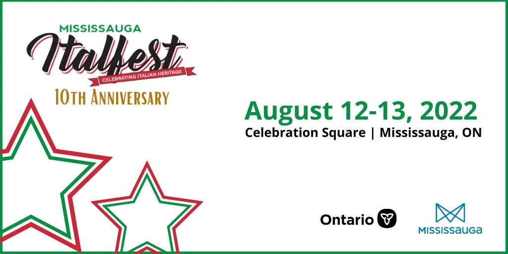MissITALFEST's tweet photo. Mississauga Italfest will be celebrating its 10TH ANNIVERSARY this August 12-13 at Celebration Square. 
.
.
We cannot wait to celebrate this milestone with all of you!
.
.
More details coming soon. STAY TUNED!
#Mississauga #Italfest #10thAnniversary #FestivalsofOntario https://t.co/DqevA194vg
