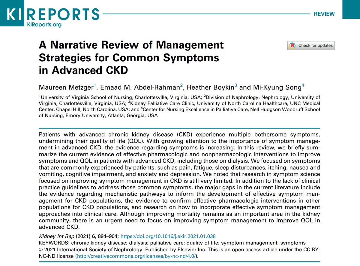 Pharmacologic and nonpharmacologic approaches for common symptoms in advanced CKD ca, 2021 from <a href="/KIReports/">KIReports</a>  
#KDIGODialysisSymptoms 🇩🇪 #Nephpearls 

sciencedirect.com/science/articl…