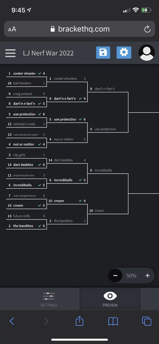 LJNerf's tweet photo. ‼️ UPDATED BRACKET ‼️

@Dartn_n_Fartn vs. @useprotection22 

@creamnerf vs. @incrediballs22 https://t.co/2kYK25gkd8