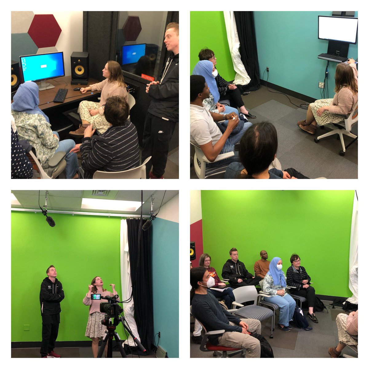So fun! My <a href="/vt_idt/">@VT_IDT</a> students learned the ways of creating and editing a green screen videos with the help of Ellen B. and <a href="/VTLibraries/">VT Libraries</a> media recording studio. #instructionaldesign #multimedia #edtech #thanksellen